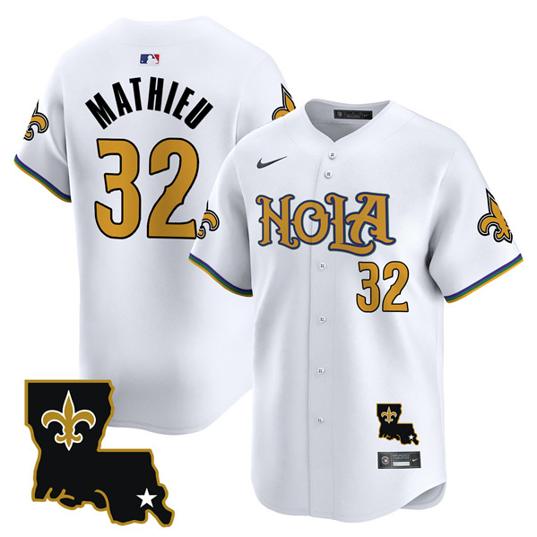 Men's New Orleans Saints #32 Tyrann Mathieu White Cool Base Stitched Baseball Jersey